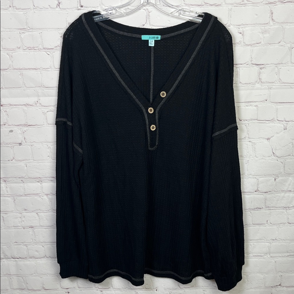 P.S. Kate Long Sleeve Waffle Weave Top